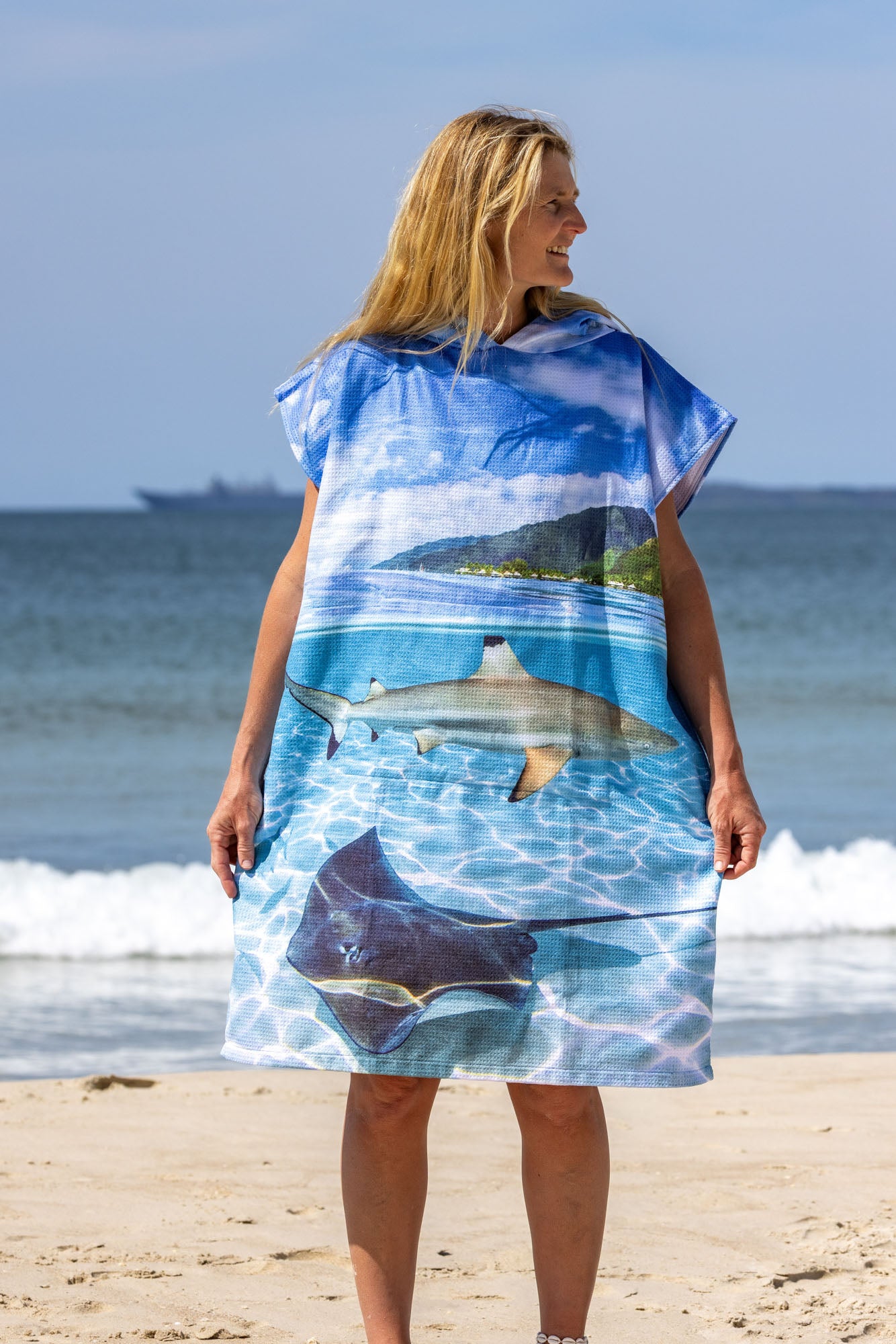 Shark and Ray Lagoon Moorea - Adults Hooded Poncho Beach Towel Jordan Robins Photography Shark and Ray Lagoon Moorea - Adults Hooded Poncho Beach Towel Jordan Robins Photography