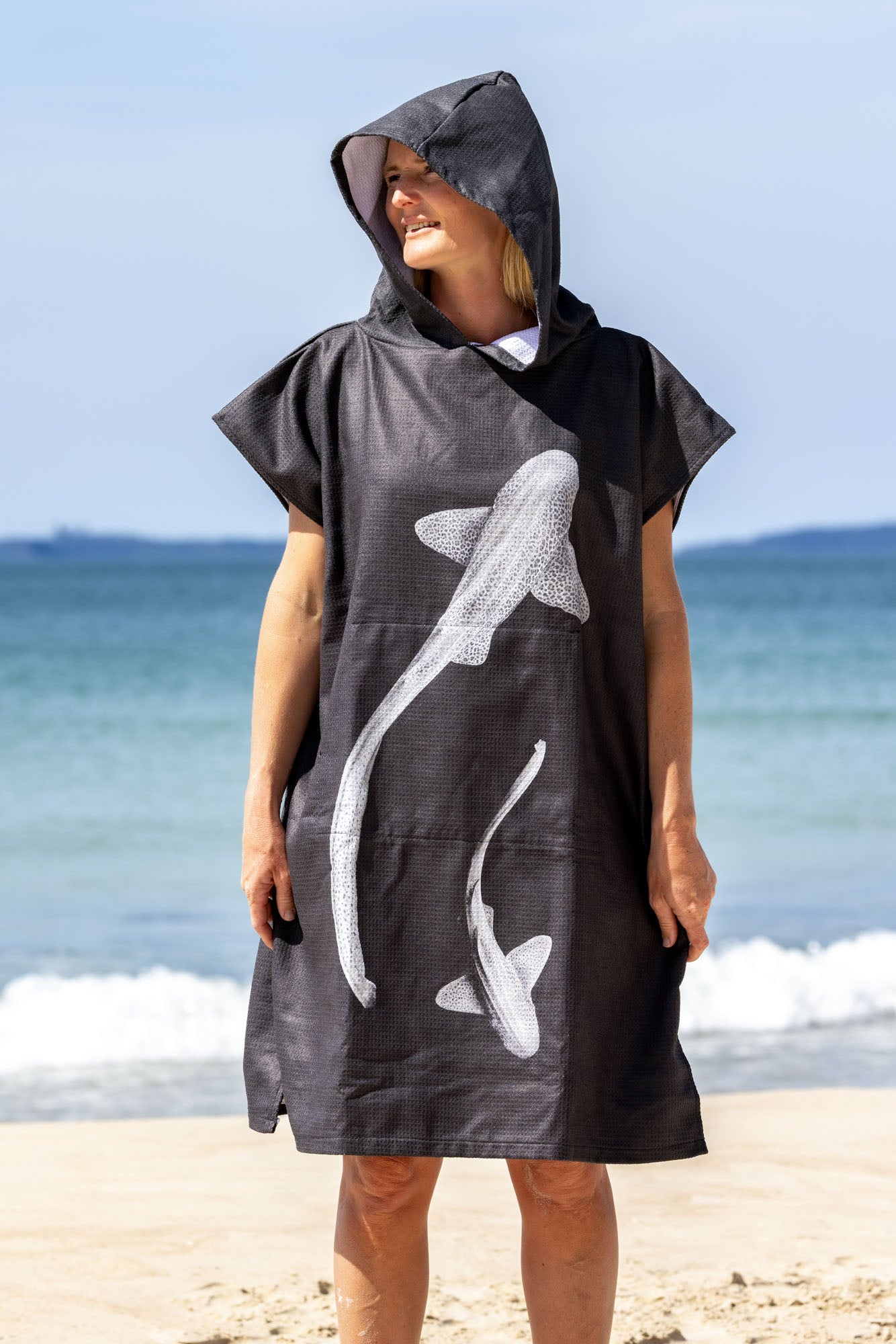 Leopard Sharks Monochrome - Adults Hooded Beach Towel