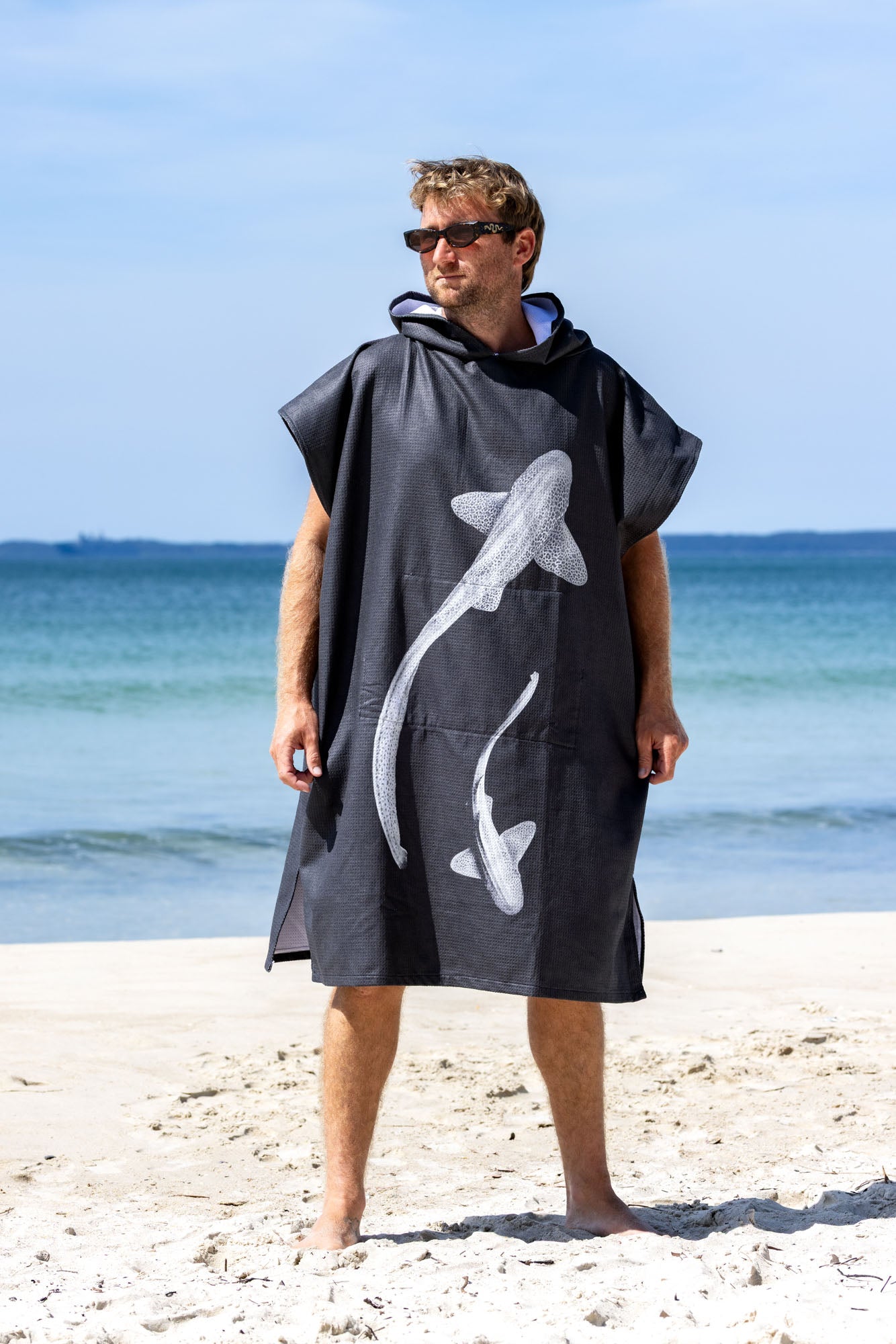 Leopard Sharks Monochrome - Adults Hooded Beach Towel