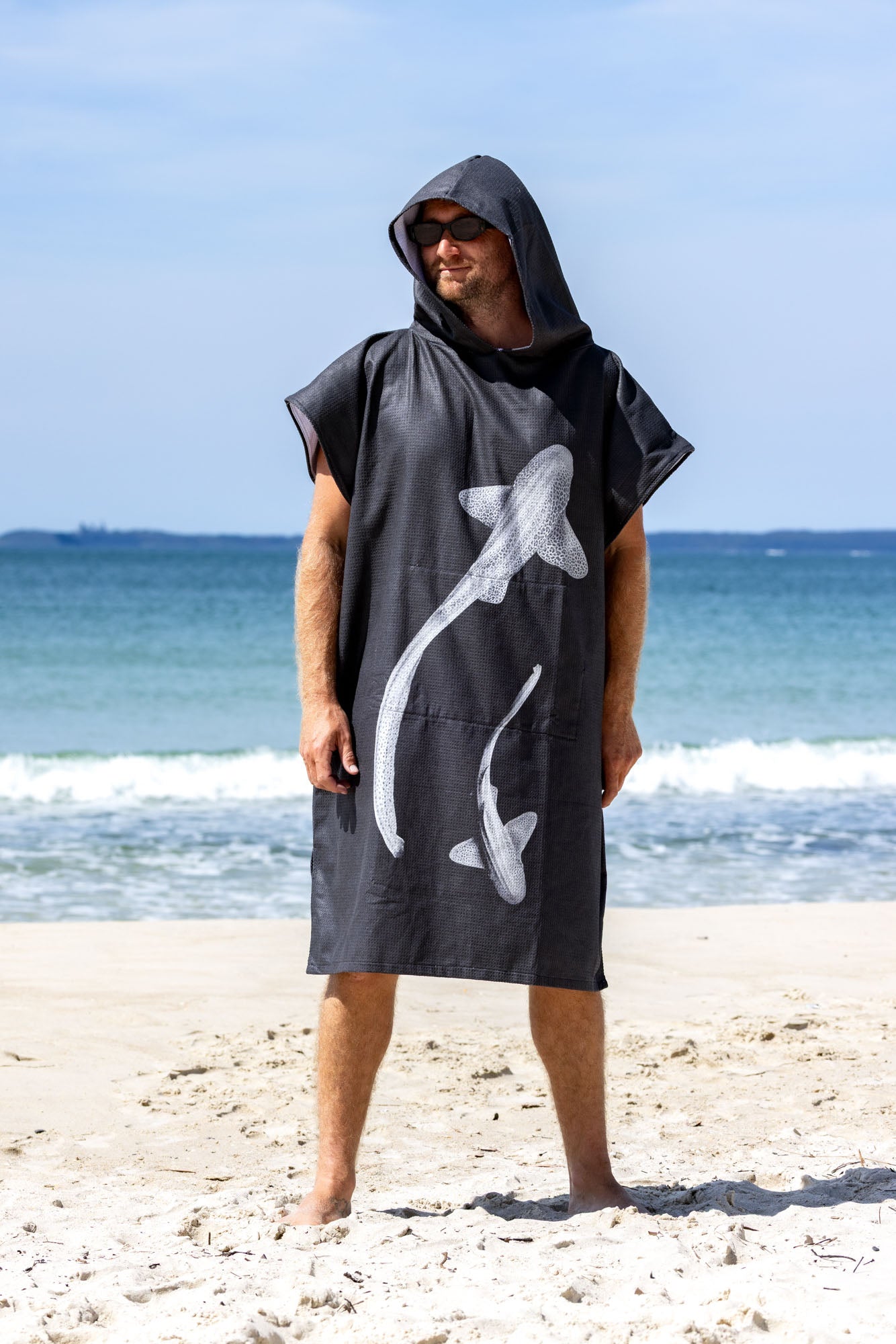 Leopard Sharks Monochrome - Adults Hooded Beach Towel