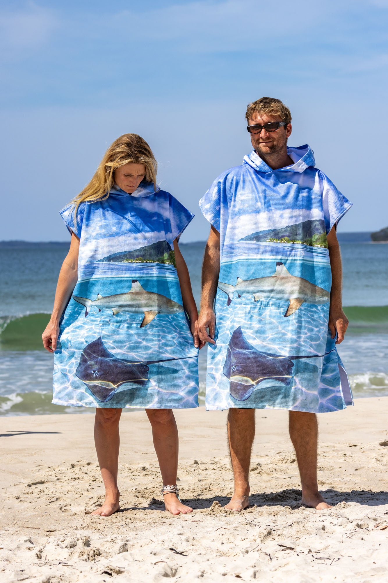 Shark and Ray Lagoon - Adults Hooded Beach Towel