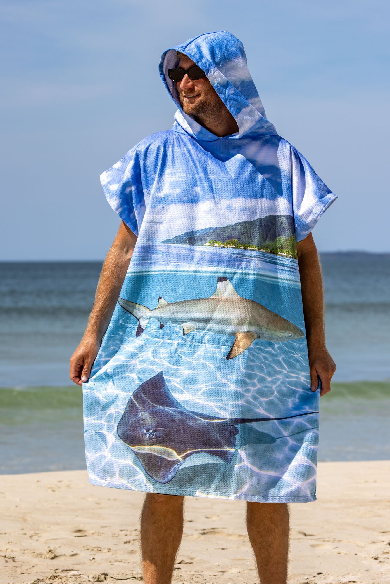 Shark and Ray Lagoon - Adults Hooded Beach Towel