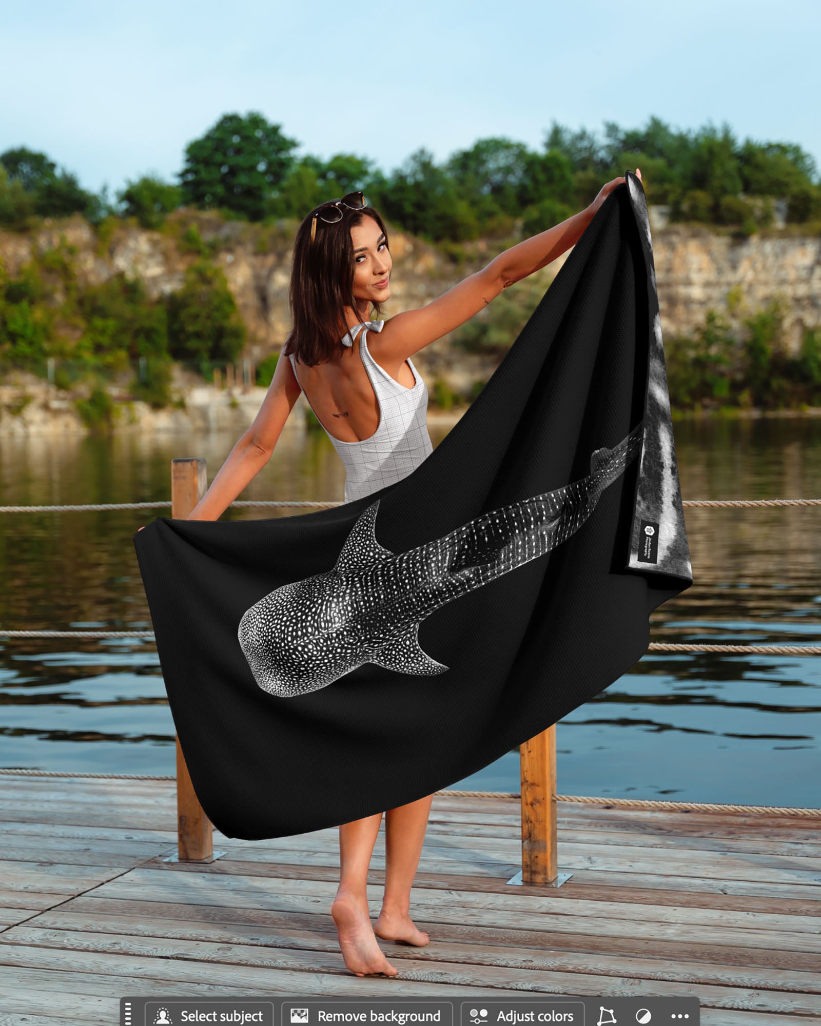 Whale Shark Monochrome Ningaloo Reef - Beach Towel